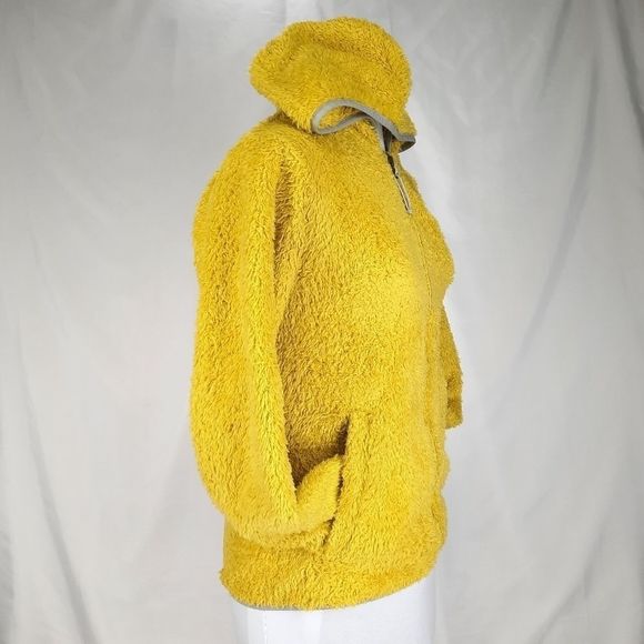 North Face hooded sweatshirt teddy bear fuzzy hoodie yellow gray half dome small - Picture 2 of 16